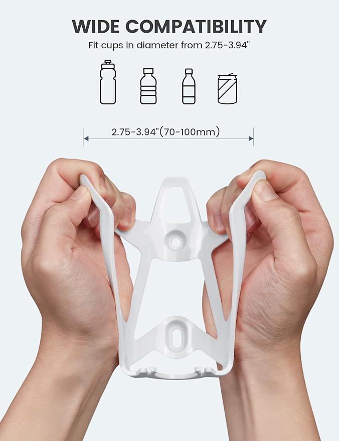 Lamicall Bike Water Bottle Holder - 1.2 Oz Ultralight & Sturdy Bike Cup Holder, Bicycle Drink Cage, Cycling Bike Water Bottle Cage with Screw Tool, for 2.75-3.94" Diameter Bottles, White