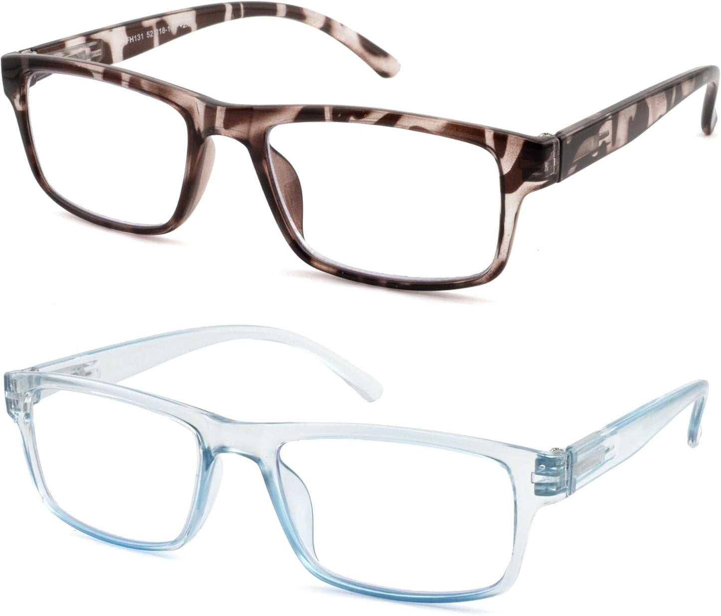 High Magnification Reading Glasses for Men Women with Strong Power TR Rectangular Frame Readers Spring Hinge, Tortoiseshell + Blue, 2.50