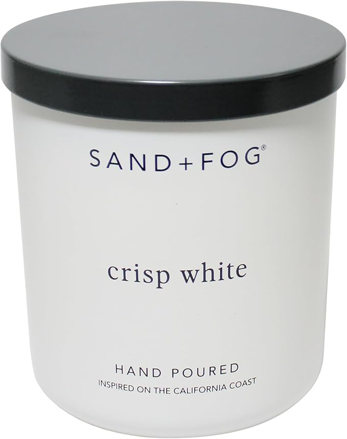 Sand + Fog Scented Candle - Crisp White â Additional Scents and Sizes â 100% Cotton Lead-Free Wick - Luxury Air Freshening Jar Candles - Perfect Home Decor â 10oz