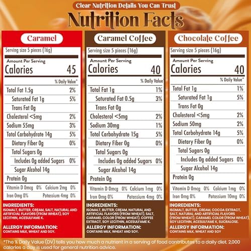 Werthers Original Hard Candy - 1lb Variety Pack of Individually Wrapped Sugar-Free Chocolate, Coffee & Caramel Candy, Guilt-free Zero Sugar Snacks Perfect for Candy Dish & Holiday Gift Bag