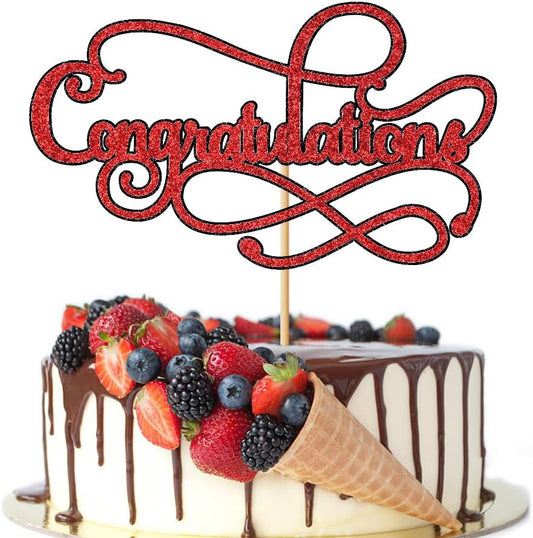 Congratulations Cake Topper,Congratulations 2026 Graduation Cake Topper,Graduation, Wedding, Retirement, Birthday, Anniversary, Celebration Party Decorations Supplies (Black Red)