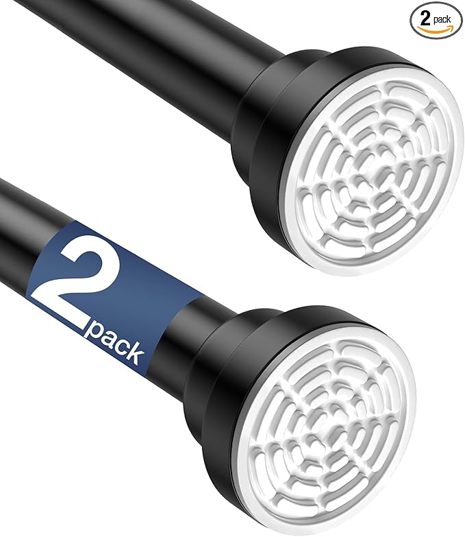 Shower Curtain Rod 31-76 Inch,0.87"Diameter Adjustable Spring Tension Curtain Rods No Drill,Matte Black Shower Tension Rod for Bathroom,Room Divider,Window,Anti-Rust Non-Slip 2-Pack