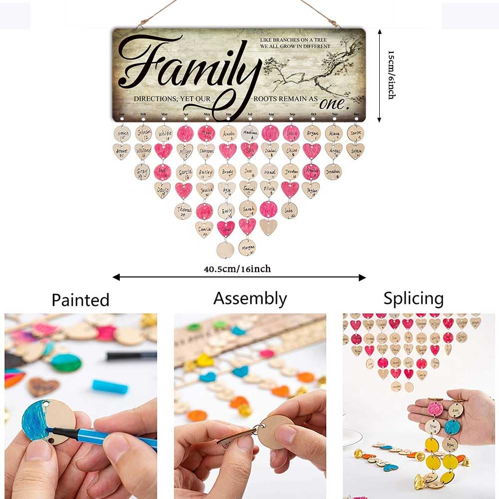 Gifts for Grandma Family Tree Wall Decor Family Birthday Board DIY Wooden Birthday Reminder Calendar Plaque for Home Decor