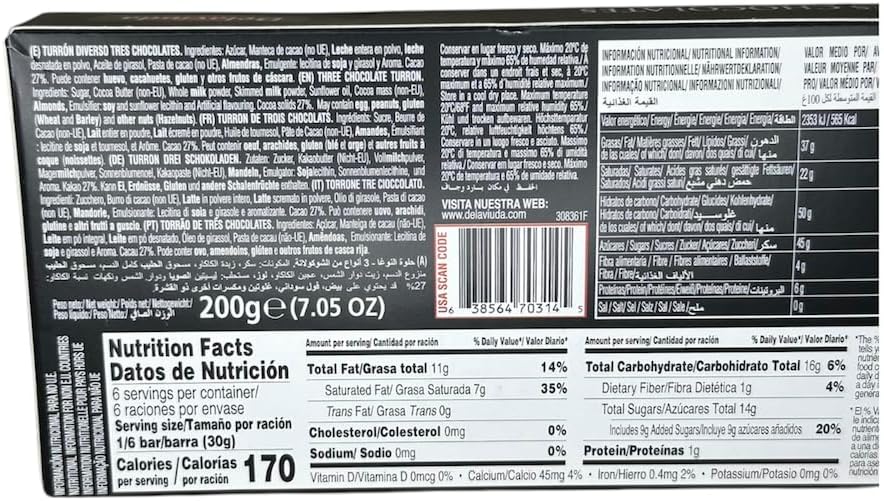Delaviuda Turron Praline Tres Chocolates 7 oz Product of Spain