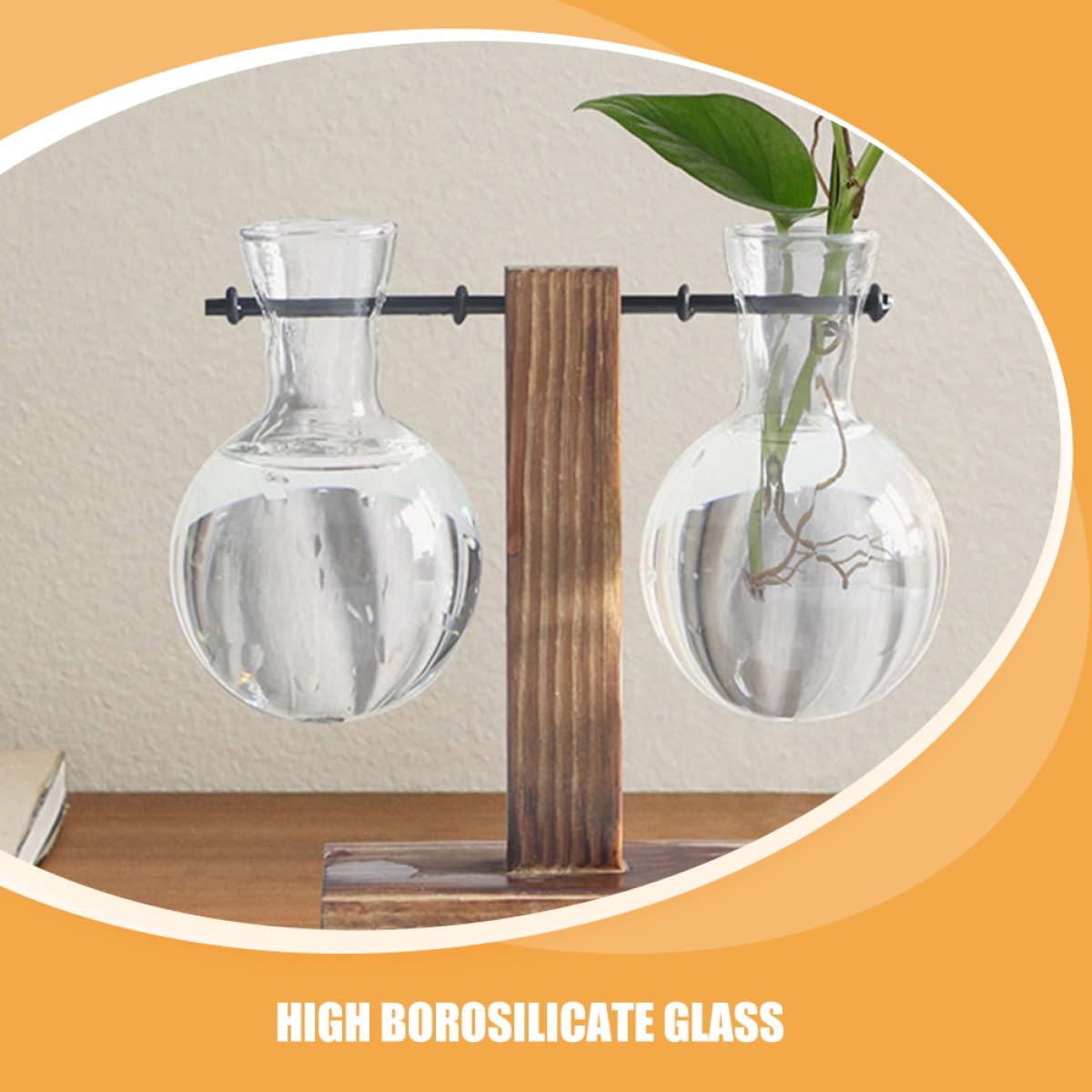 DRESSOOS 3pcs Glass Hydroponics Vase with Wooden Stand, High Borosilicate Plant Propagation Station for Desktop Terrarium and Home Garden Décor
