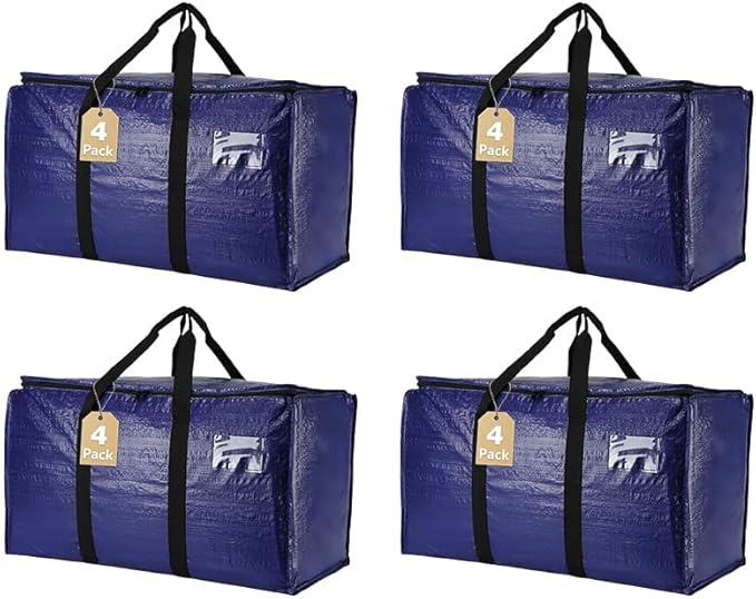 Cryster 4-Pack Extra Large Heavy-Duty Moving Bags â Storage Bags with Reinforced Handles & Durable Zippers, Sturdy Totes for Storage, Packing, and College Essentials