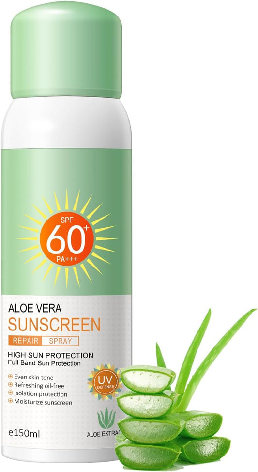 KYDA Aloe Sunscreen Spray SPF 60 PA+++, Moisturizing Suncreen with Skincare Formula, Water Resistant, Non-Greasy UV Protection for Face & Body, 5.07 fl oz