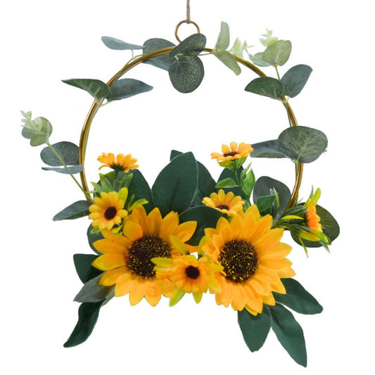 1PC Sunflower Garland Wreath Decor, Wedding Decoration Pendant, Wreath Artificial Wreaths fo Wedding, Festival Wreath Wall Hanging Decoration