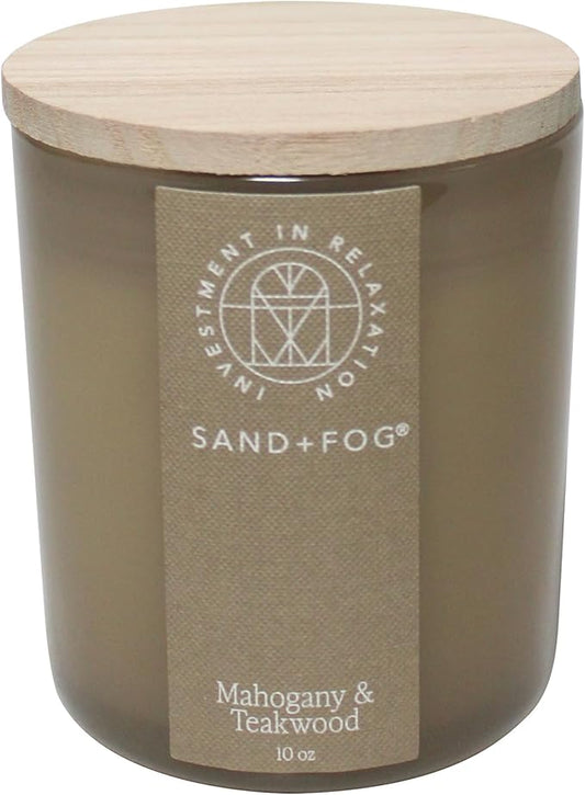 Sand + Fog Scented Candle - Mahogany & Teakwood â Additional Scents and Sizes â 100% Cotton Lead-Free Wick - Luxury Air Freshening Jar Candles - Perfect Home Decor â 10oz