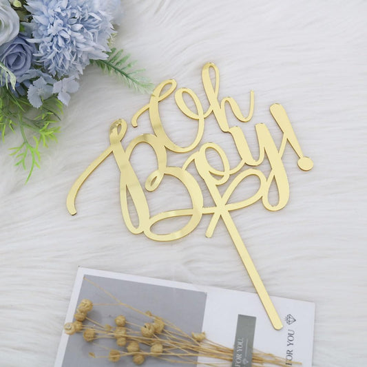 Mirror acrylic Gold Glitter Oh Boy Cake topper,Baby Shower Cake Topper,for It'a A Boy Baby Boy Baby Shower Cake Party Decoration Supplies (acrylic gold)