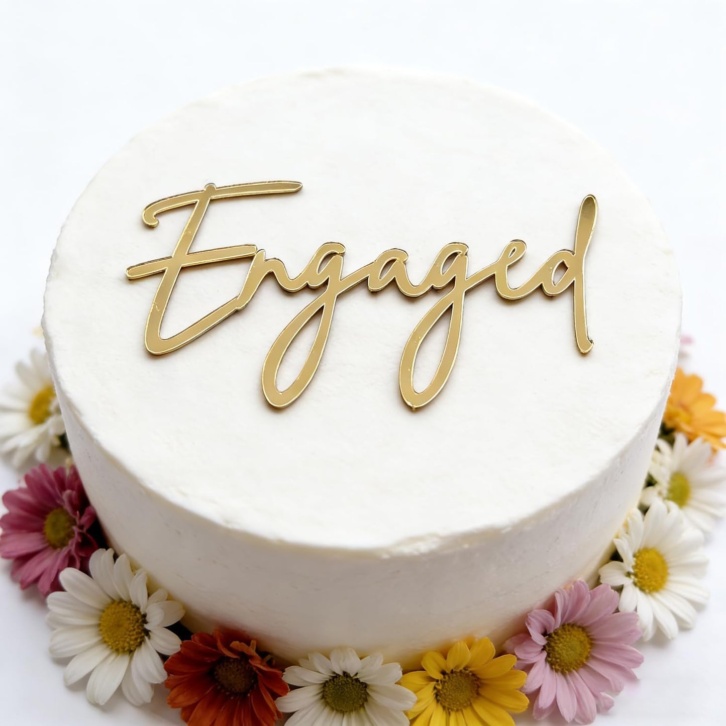 Gold Acrylic Engaged Cake Topper, Engagement Cake Topper, Wedding Anniversary Bridal Shower Bachelorette Party Cake Decorations,Dessert Decor, DIY Cake Charm Decoration (GOLD1)