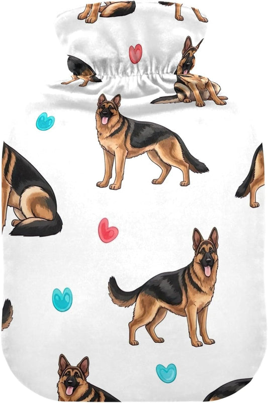 German Shepherd Dog Hot Water Bottle with Soft Cover Warm Water Heat Bottles for Menstrual Cramps Pain Relief Small