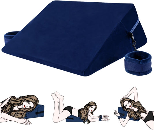 Sex Pillow Position Aid Cushion with Bondage Handcuffs Kits Sex Furniture Sex Toys for Deeper Position Support Foam Pillow for Couples Women Men