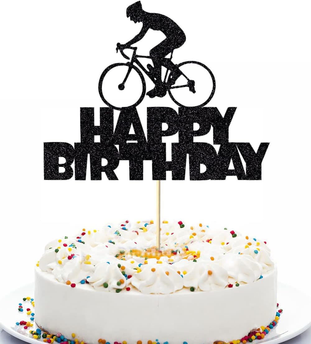 Anxdh Black Flash Happy Birthday Cake Topper, Birthday Party Cake Decoration, Sports Themed Cake Topper (Bicycle)