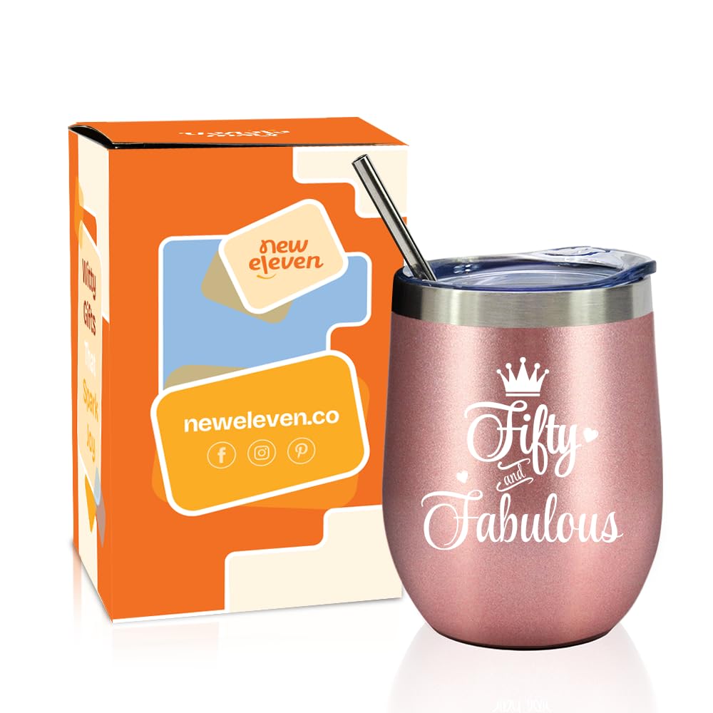 NewEleven 50th Birthday Gifts For Women, Her - 1975 50th Birthday Decorations - Gift For Women Turning 50-50 Year Old Gifts For Her, Mom, Wife, Friends - 12 Oz Wine Tumbler