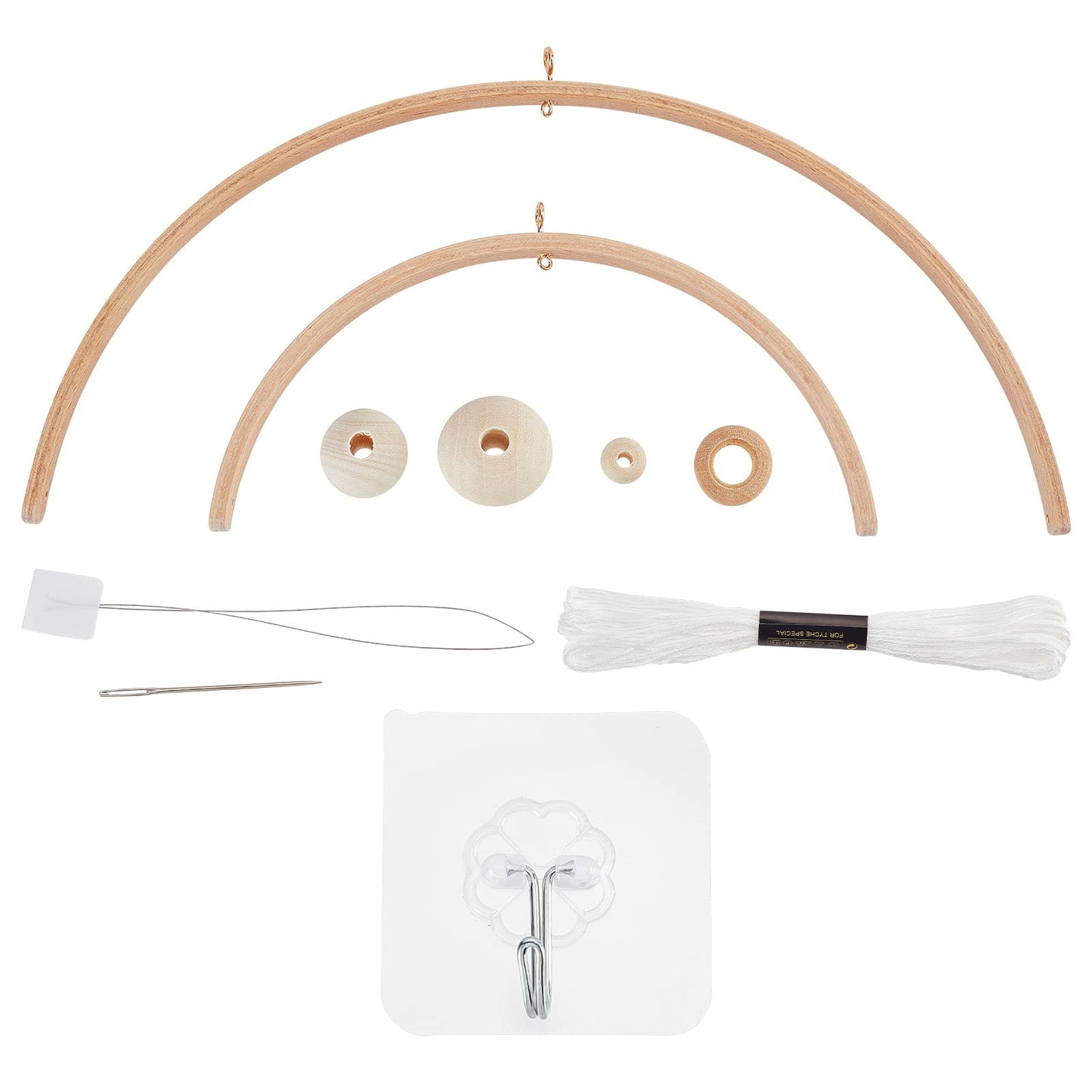 beinkmake Nursery Wooden Frame DIY Handmade Kit Crib Mobile Wind Chime Bed Wood Mobile Hanger Wooden Frame Ornaments Handmade Kit, Round