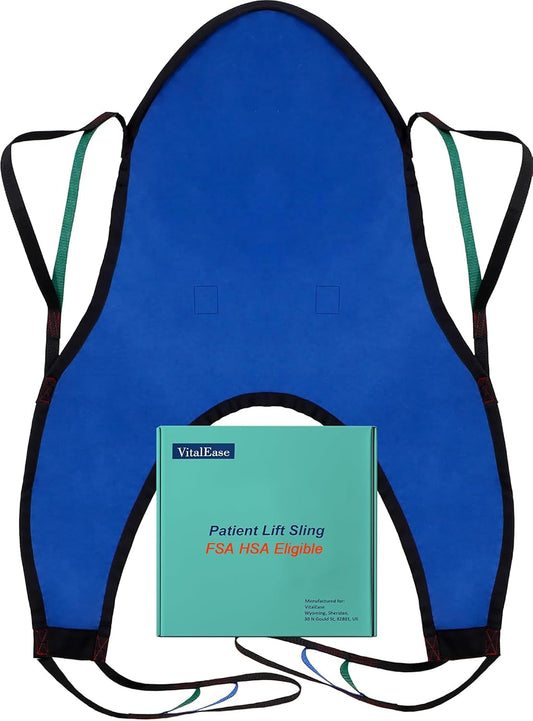 U-Shaped Patient Lift Sling with Head Support, 600 lb Bariatric Capacity — Padded Full Body Transfer Sling for Hoyer Lift, Elderly, Stroke & Disabled Home Care, Toilet & Shower (Large)