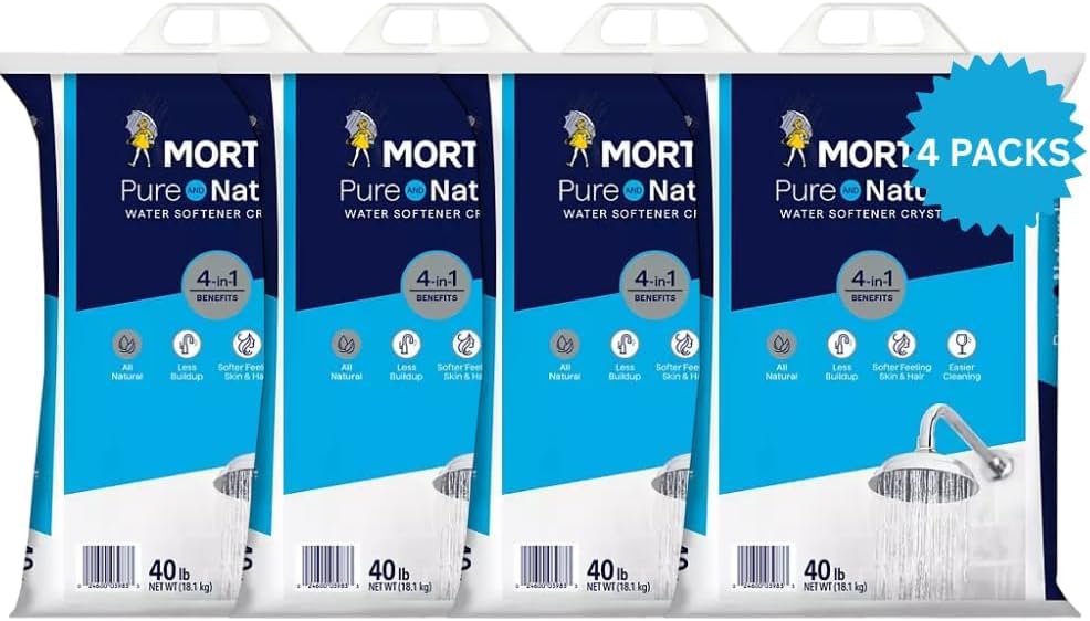 (4 Pack) Water Softener Salt Crystals - Natural High Purity Salt for Softener Skin, Reduced Buildup, 40 lb Each Bag with Handle. 160 lbs total. Conveniently Delivered