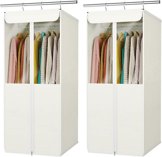 Univivi Garment Bags for Hanging Clothes, 2 Pack Large Clothes Storage Bags Closet Organizer with Clear Window, Premium Hanging Garment Storage Bag for Suits, Coats, Dresses, 40" (Beige)