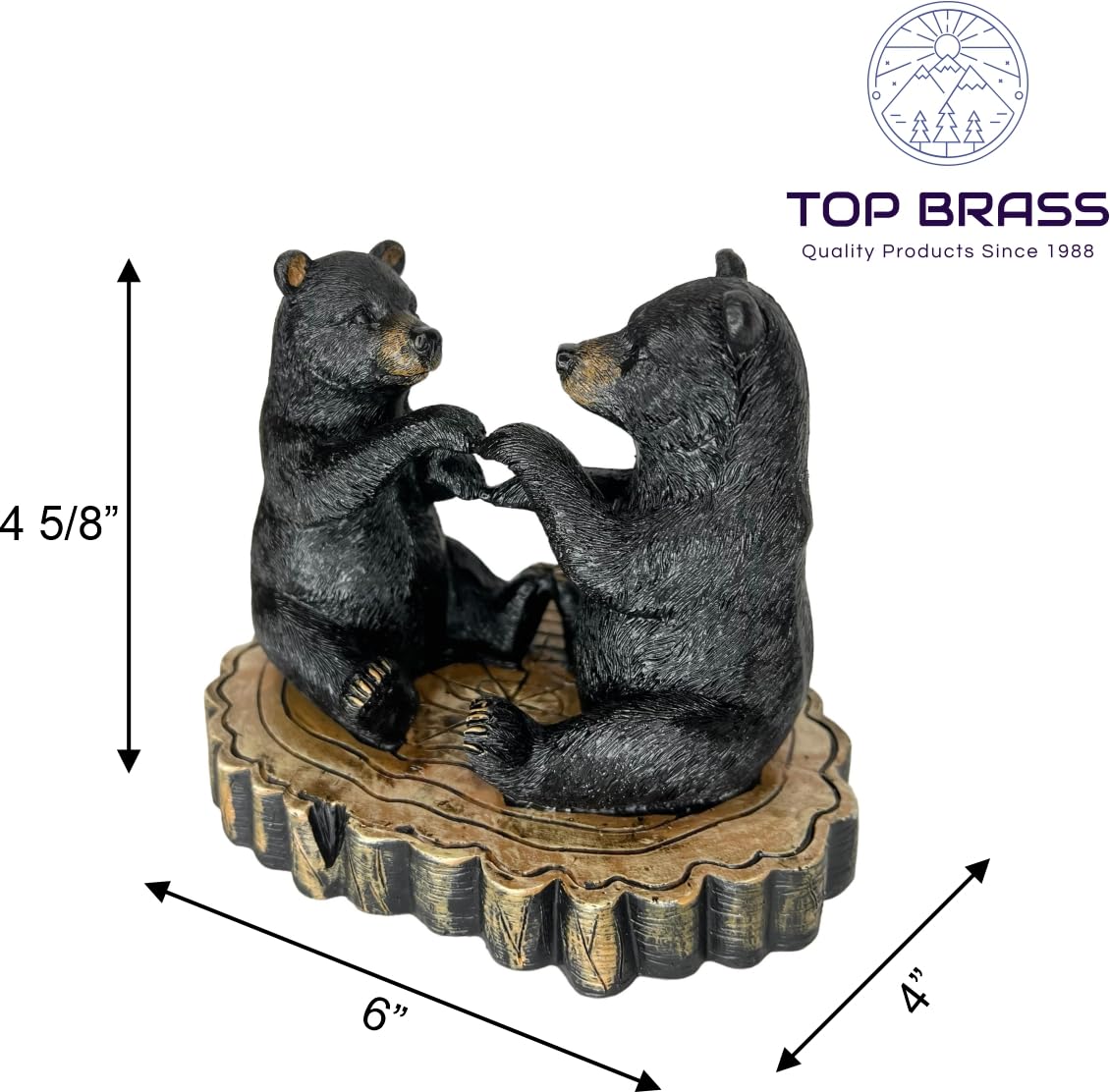 Two Black Bears Heart Hands Figurine – 6” Wide Whimsical Bear Couple I Love You Statue – Rustic Home, Cabin, Lodge, Office Decor
