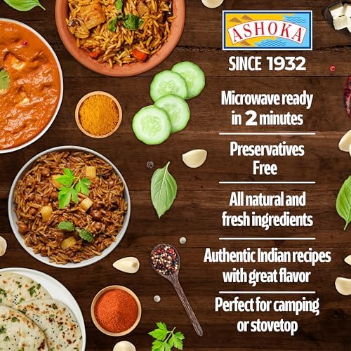 Ashoka Heat & Eat Rice 1932, Vegan Biryani Rice, All-Natural Instant Meals, Bombay Biryani, Kosher Certified Portable Lunch, Made from Aged Basmati Rice, Gluten-Free, No Preservatives, Pack of 5