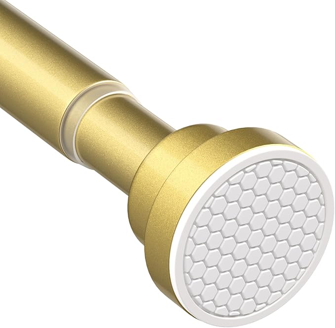 AIZESI Tension Curtain Rod 28 to 48 Inch Adjustable No Drilling 7/8" Diameter Gold Curtain Rod, Small Shower Curtain Rod for Woindow, Bathroom, Doorway, Closet, Kitchen