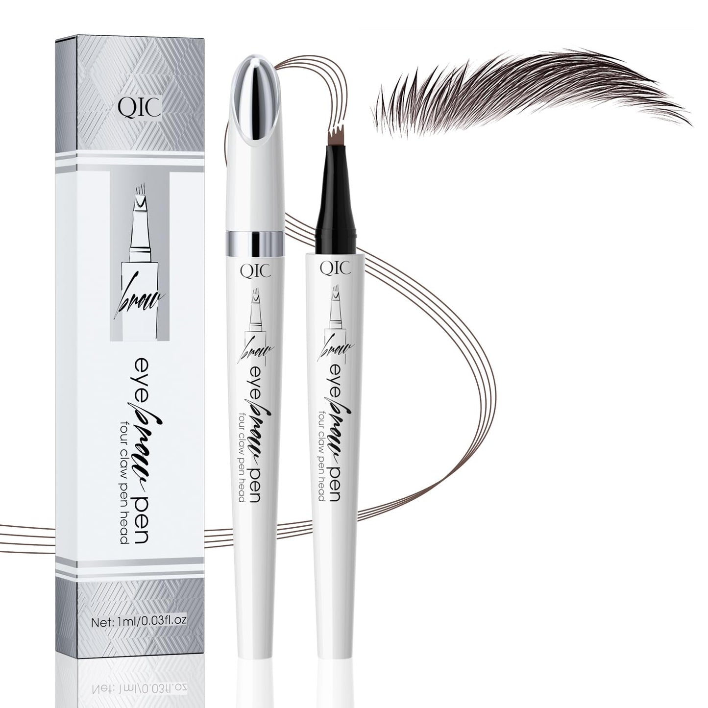 Eyebrow Pen, Waterproof Microblading Eyebrow Pencil, 4 Tip Precise Eye Brow Makeup Pen for Women to Effortlessly Create Hair Like Natural Brows, Non Dry Out and Last All Day (Dark brown)