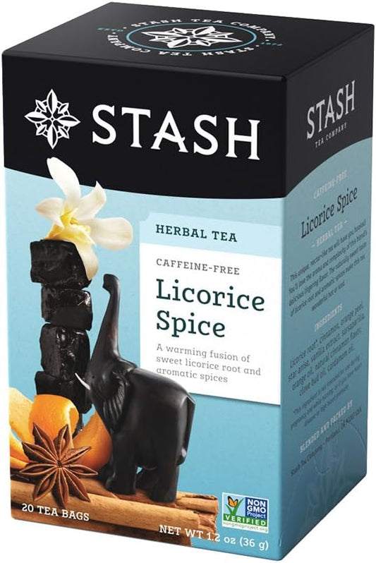 Stash Tea Licorice Spice Herbal Tea, 20 Count Box of Tea Bags Individually Wrapped in Foil (packaging may vary), Naturally Sweet Herbal Tisane, Zero Caffeine, Drink Hot or Iced