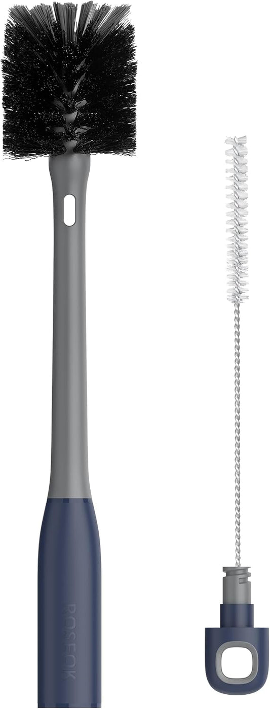 ROSEOK 2 in 1 Long Handle Bottle Brush with Straw Brush for Cleaning Glass, Sports Bottle, Coffee Mug, Gray, 1 Pack
