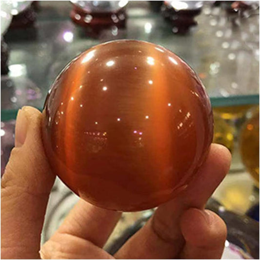 Natural Meditation Crystal 40/50/60mm Natural Cat's Eye Crystal Ball, for Home Decoration Crystal Stone (Color : Red, Size : 40MM)