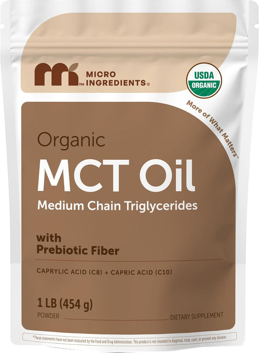 Micro Ingredients Organic MCT Oil Powder with Prebiotic Fiber,1 Pound (16 Ounce) | C8 MCT Oil for Coffee Creamer | No GMOs, Keto Diet, Vegan