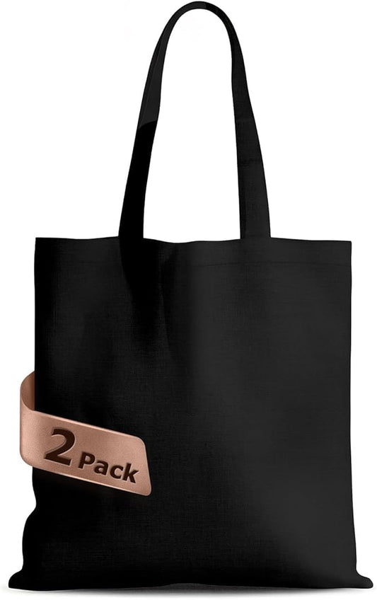 2 Pack Standard 14"x15" Premium Canvas Tote Bags,Load 55lbs,Reusable bag made of 6oz of natural canvas with Handles for Gift-Giving,Work,DIY Projects,Shopping(Black*2)