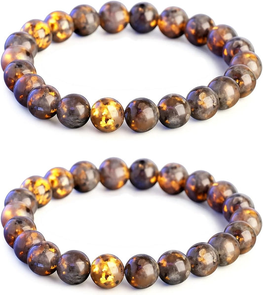 Natural Yooperlite Stone Bracelet, UV Glowing Rock (Flashing Flame Under Ultraviolet) Handmade Stretch Elastic Bracelets for Women Men Yoga Meditation and Stress Relief Jewelry Gifts