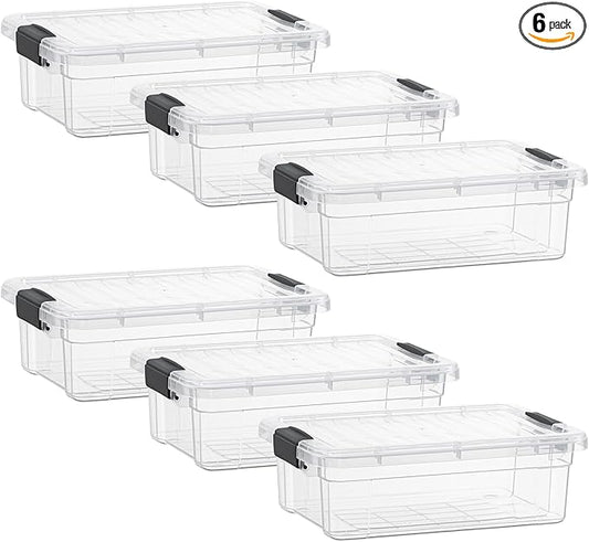 Superio Clear Storage Boxes with Lids, 2.3 Quart Plastic Container Bins for Organizing, Stackable Crates, BPA Free, Non Toxic, Odor Free, Organizers for Home, Office and Dorm, 6 Pack