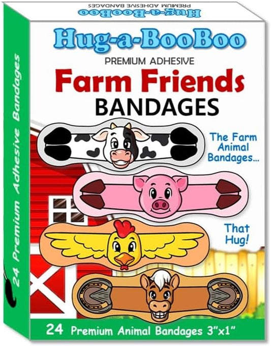 Farm Friends Hugging Farm Animal Adhesive Bandages from Hug-a-BooBoo, The Amazing Bandages that Hug! Super Fun Hugging Cow, Horse, Pig and Chicken! 24 Ct Box