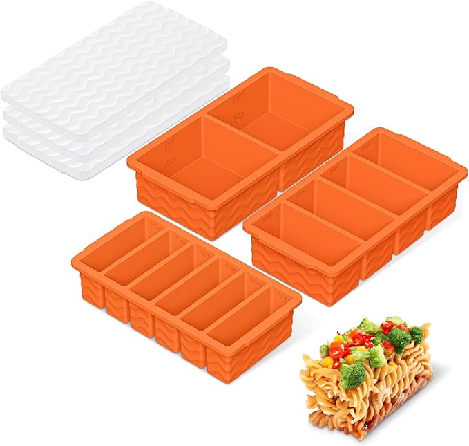 Doasuwish 3-Pack Silicone Freezer Trays with Lid,2 Large 2-Cup(500ml)&4 Medium 1-Cup(125ml)&6 Small 1/2-Cup(75ml) Soup Freezer Container Molds,Ice Cube Tray For Meal Prep&Freezing Soup,Stews,Sauces