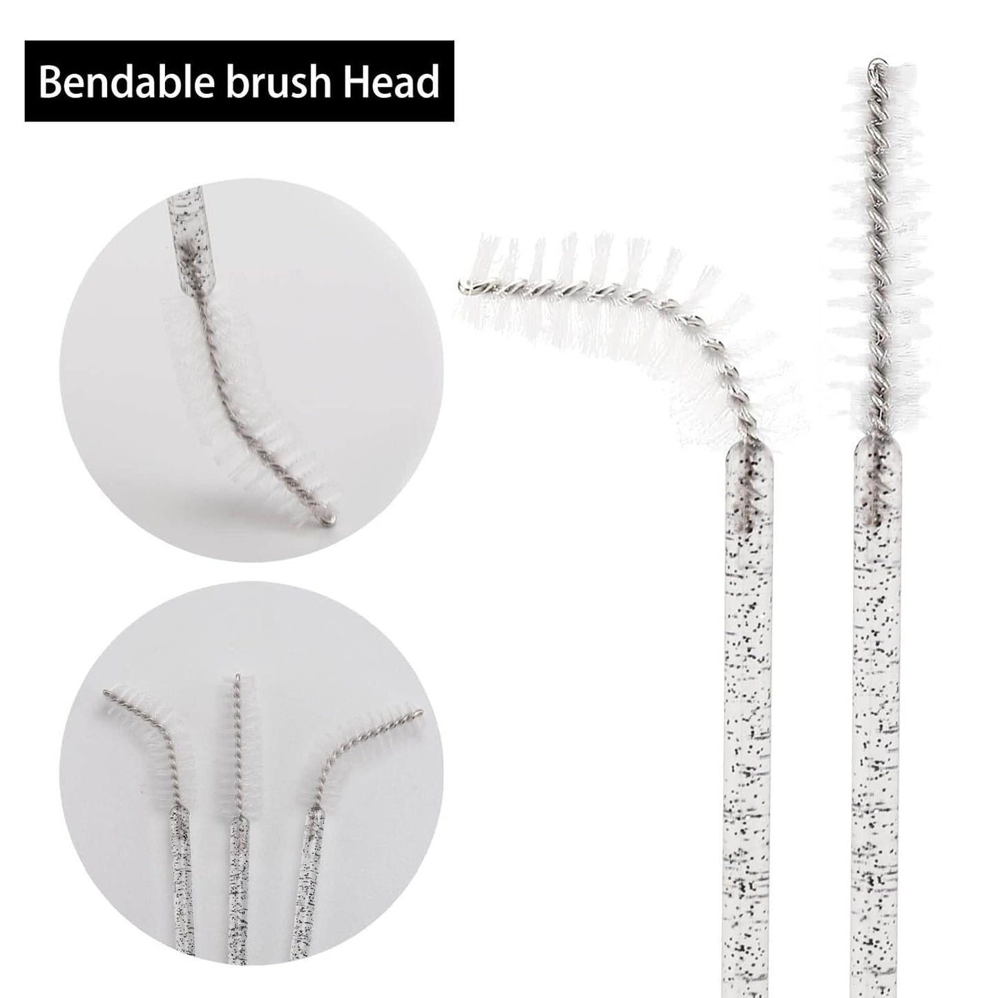 Tbestmax 300 Pcs Disposable Spoolies, Mascara Wand Eyelashes Brushes Applicator for Eyebrow Eye Lash Extension Black Stick White Head