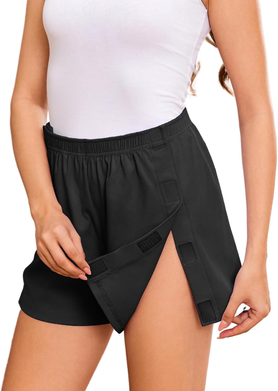 Deyeek Women's Tear Away Shorts Side Split Open Cotton Leg Breakaway Post Surgery Recovery Bottoms