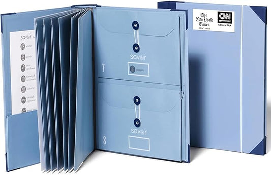 The Folio® Important Document Organizer by Savor | Binder with Guided Labels, Acid-Free File Folder with 10 Pockets for Home, Legal, Medical Papers | Mother’s Day Gift for Moms, Records Storage (Blue)