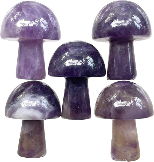 5Pcs Mini Mushroom Shaped Gemstone Statue Figurine, Carved Crystal Stone Mushrooms Crafts for Healing Chakra Reiki Balancing Home Decoration, Amethyst