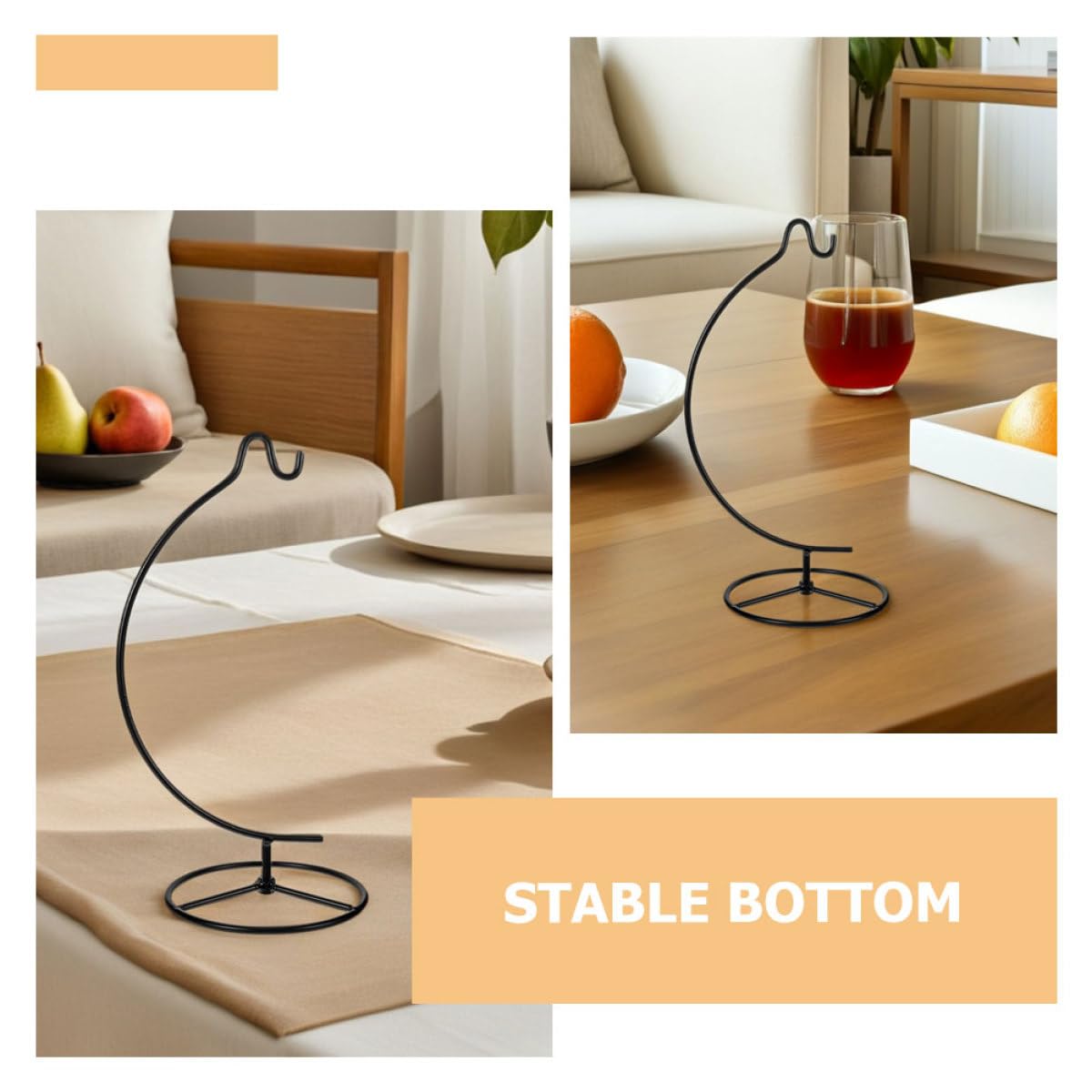 Operitacx 2pcs Metal Ornament Hanger Air Plant Frame with Iron Hook Rack, Small Hanging Plant Display Stand for Home Décor, Black Crescent-shaped Hanging Holder for Indoor Use