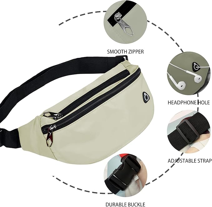 Fanny Packs for Men and Women, Waterproof Sports Waist Pack Bag for Travel Hiking Running Hands-free