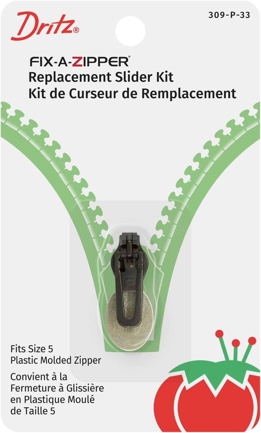 Dritz Fix-A-Zipper Replacement Slider Kit for Size 5 Plastic Zipper, Gunmetal