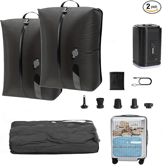Compression Bags for Travel with Electric Pump â 70D Nylon & TPU Waterproof, Reusable Vacuum Seal Bags for Clothing Travel, Space Saver Bags for Luggage and Home Storage (17L, 2-Pack + Pump)