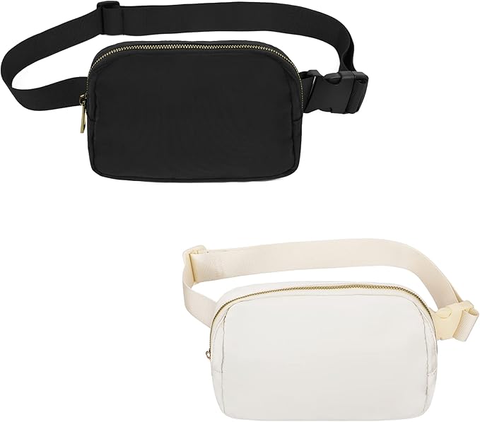 VOROLO Fanny Pack Crossbody Bag For Women And Men Belt Bag Gift For Women Bum Bag with Adjustable Strap for Sports Black+Beige