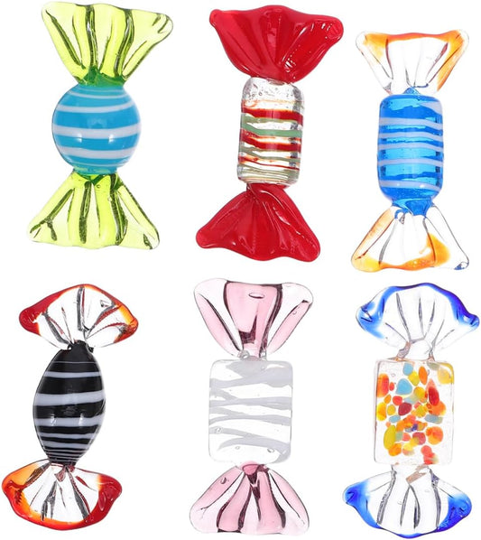 SOIMISS 6pcs Murano Style Glass Candy Figurines, Hand-Blown Vintage Fake Sweets Bowl Fillers for Table Centerpiece, Colorful Decorative Art Pieces for Home and Party