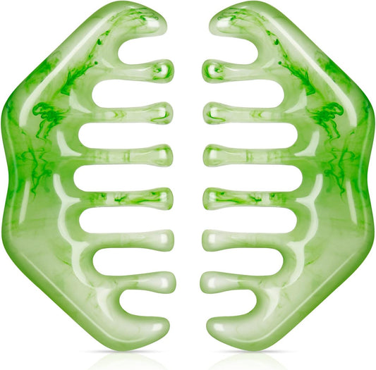 Geiserailie 2 Pcs Jade Combs Esthetician Supplies Massage Stone Hair Gua Sha Scraping Scalp Comb Facial Massage Tool Handheld Head Tools Head Caring Therapy for Women(Elegant Style)
