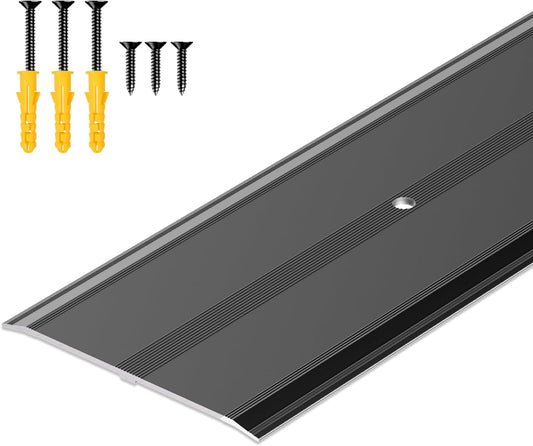 Raytano 36"L×4"W ×0.1"H Flat Profile Aluminum Floor Transition Strip, Metal Door Threshold for Carpet Wood Tile Vinyl Flooring Gaps, Indoor and Outdoor Doorway Decoration Protector(Black,1pcs)