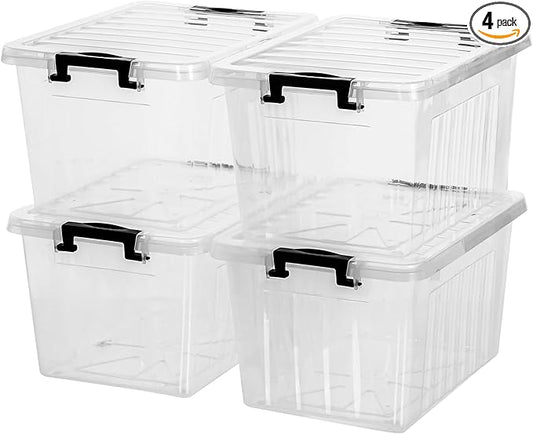 Citylife 22 QT Clear Plastic Storage Bins with Lids Stackable and Nestable Storage Boxes with Lids Large Plastic Storage Containers for Garage, Closet, Kitchen, 4 Packs