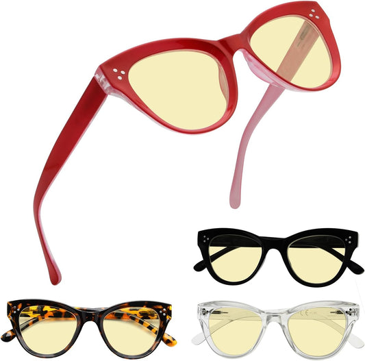 Eyekepper 4 Pack Oversized Blue Light Filter Glasses Women Cat Eye Computer Reading Glasses Yellow Tinted +1.25